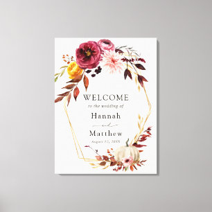Autumn Floral Pumpkin Wedding Welcome Sign