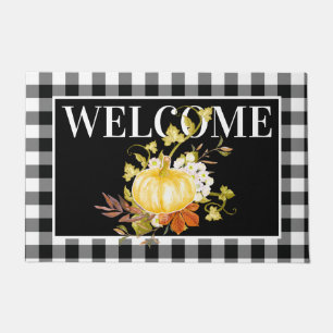 Autumn Floral Pumpkin  Welcome Doormat