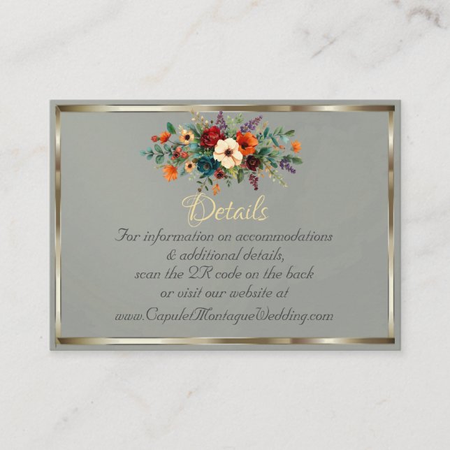 Autumn Floral, QR Code - Sage Enclosure Card (Front)