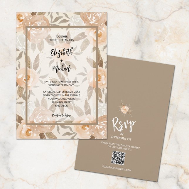 Autumn Floral QR Code Wedding Invitation (Creator Uploaded)