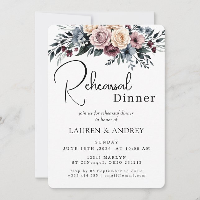 Autumn Floral Rehearsal Dinner  Invitation (Front)