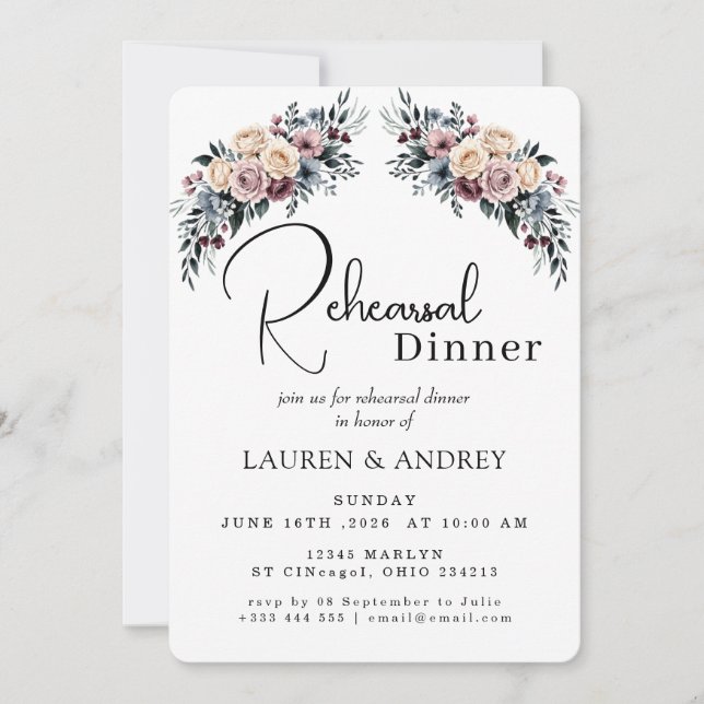 Autumn Floral Rehearsal Dinner  Invitation (Front)