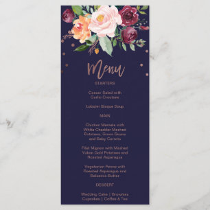Autumn Floral Rose Gold Dinner Menu Card
