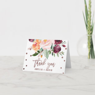 Autumn Floral Rose Gold Light Thank You Card