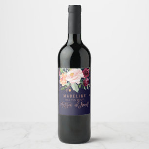 Autumn Floral Rose Gold Matron of Honour Wine Label