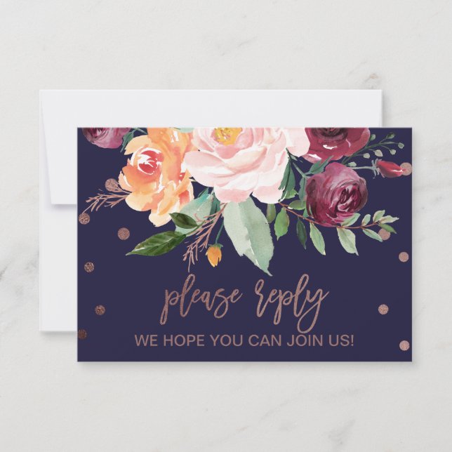 Autumn Floral Rose Gold Song Request RSVP Card (Front)