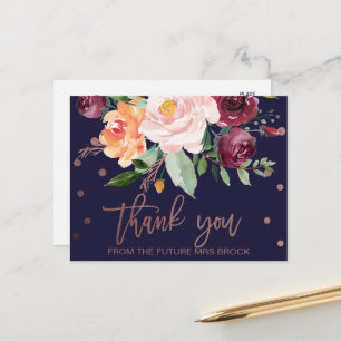 Autumn Floral Rose Gold Thank You Postcard