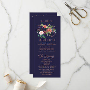 Autumn Floral Rose Gold Wedding Program Programme