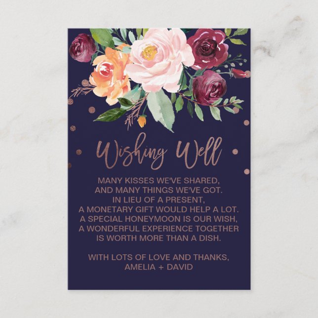 Autumn Floral Rose Gold Wedding Wishing Well Enclosure Card (Front)