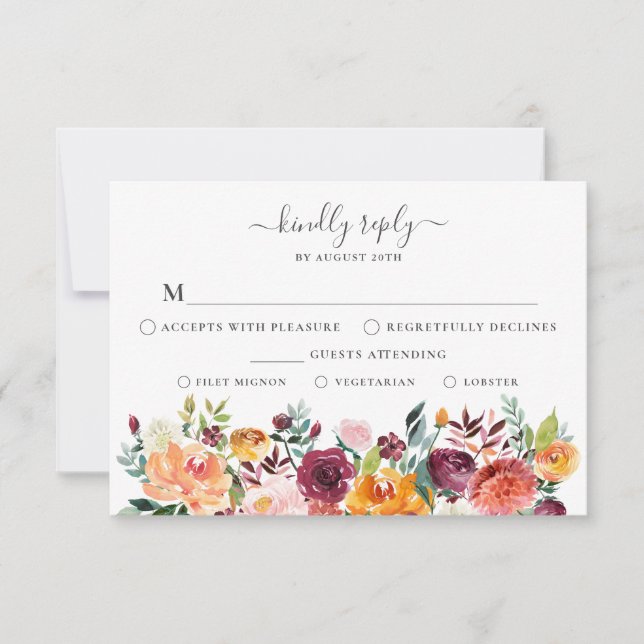 Autumn Floral RSVP Card with Meal Choice (Front)