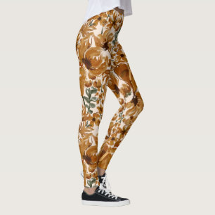 Autumn Floral Rustic Pattern Leggings