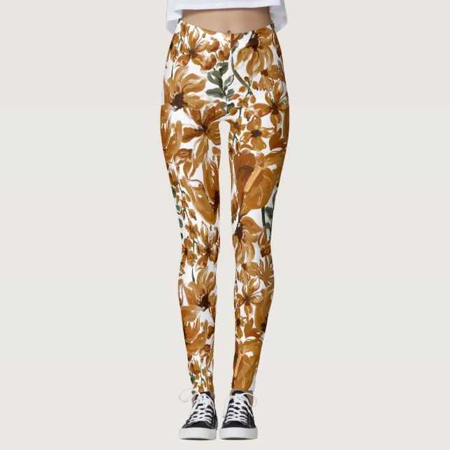 Autumn Floral Rustic Pattern  Leggings (Front)