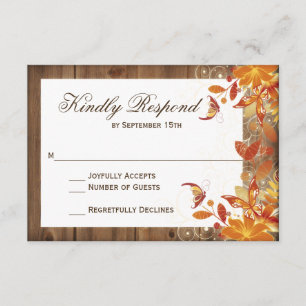 Autumn Floral Rustic Wood Fall Wedding RSVP Cards