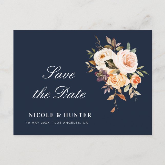 Autumn floral save the date postcard (Front)