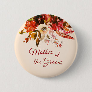 Autumn Floral Script Mother Of The Groom 6 Cm Round Badge
