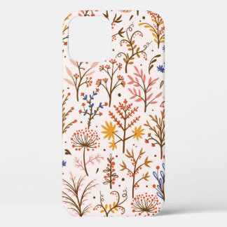 Autumn Floral Seamless Pattern. Doodle Plants, Bra iPhone 12 Case