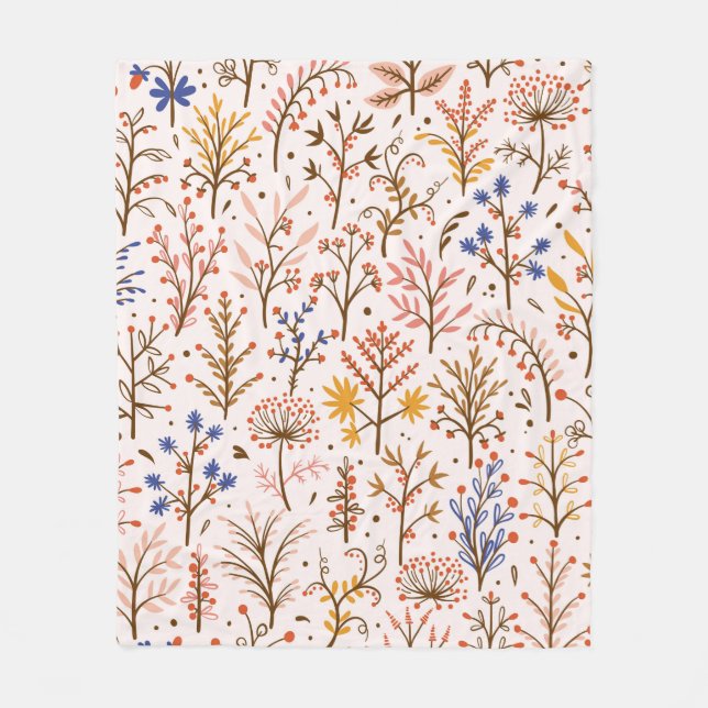 Autumn Floral Seamless Pattern. Doodle Plants, Bra Fleece Blanket (Front)