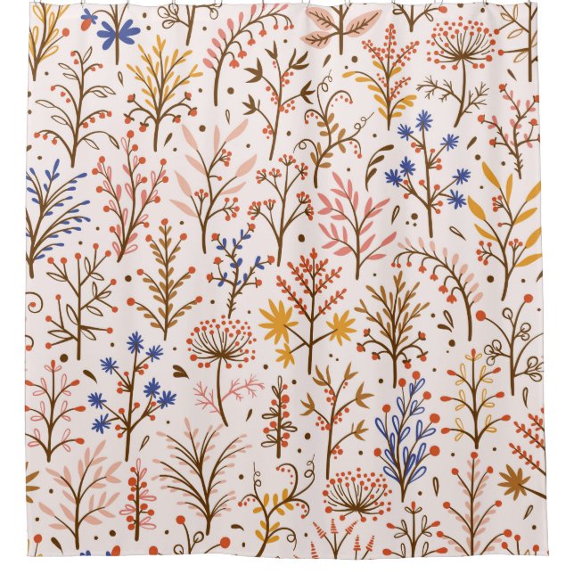 Autumn Floral Seamless Pattern. Doodle Plants, Bra Shower Curtain (Front)