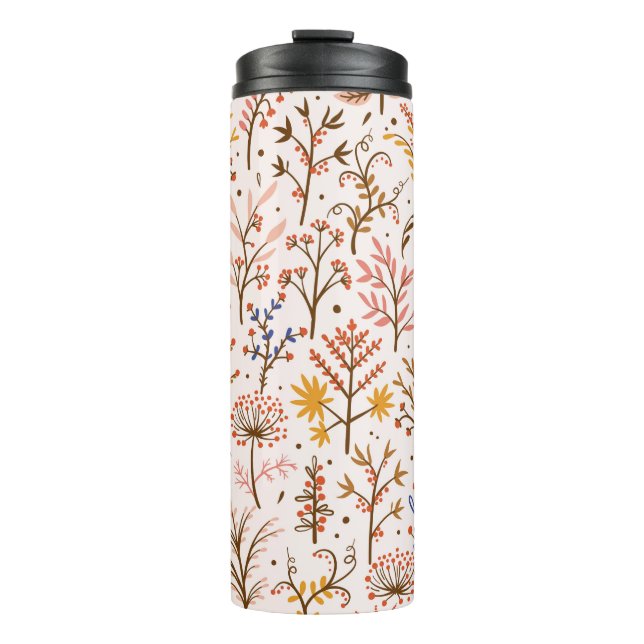 Autumn Floral Seamless Pattern. Doodle Plants, Bra Thermal Tumbler (Front)