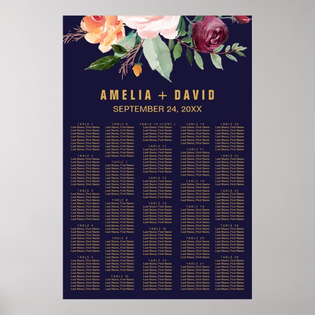 Autumn Floral Seating Chart (200+ Guests) (Front)