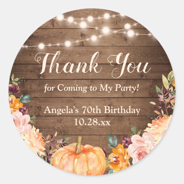 Autumn Floral String Lights Thank You Birthday Classic Round Sticker (Front)