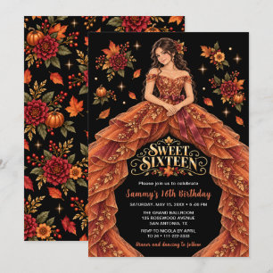 Autumn Floral Sweet Sixteen Birthday Invitation