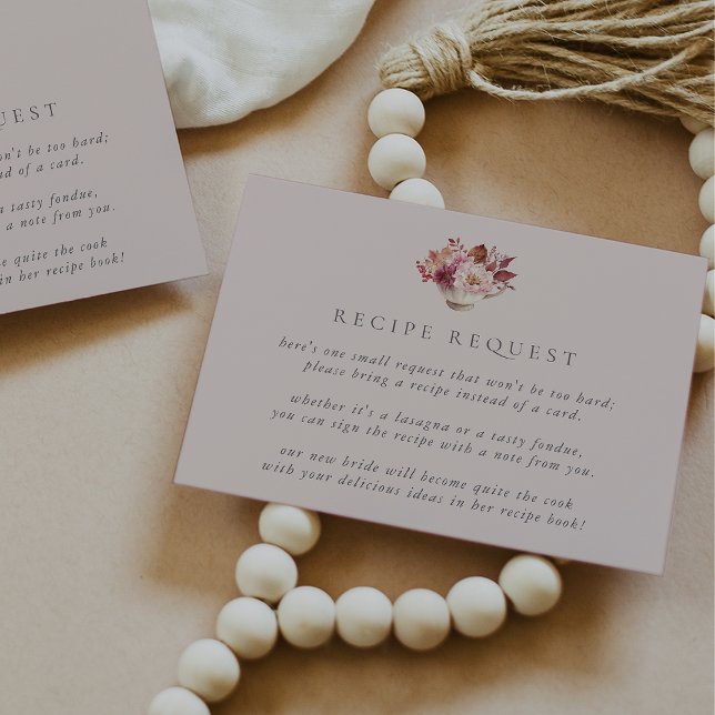 Autumn Floral Teacup Bridal Shower Recipe Request Enclosure Card (Creator Uploaded)