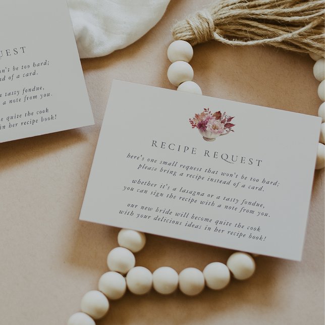 Autumn Floral Teacup Bridal Shower Recipe Request Enclosure Card (Creator Uploaded)