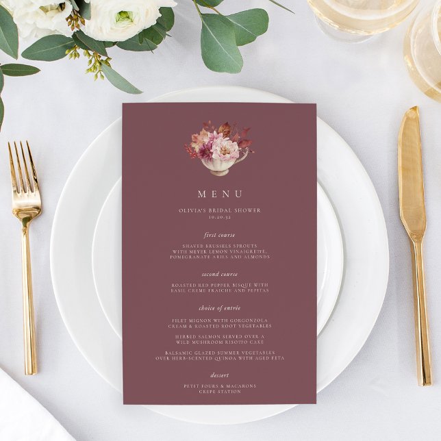 Autumn Floral Teacup Fall Bridal Shower Menu (Creator Uploaded)