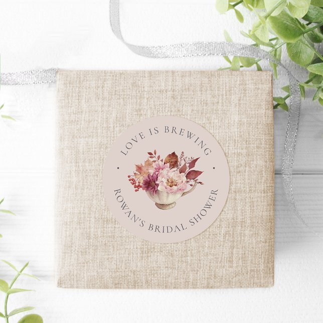 Autumn Floral Teacup Fall Bridal Shower Tea Favour Classic Round Sticker (Creator Uploaded)