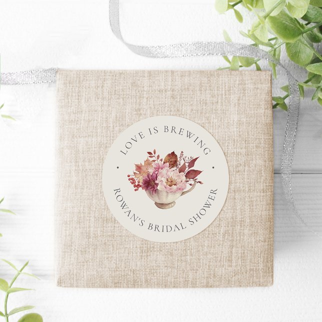 Autumn Floral Teacup Fall Bridal Shower Tea Favour Classic Round Sticker (Creator Uploaded)