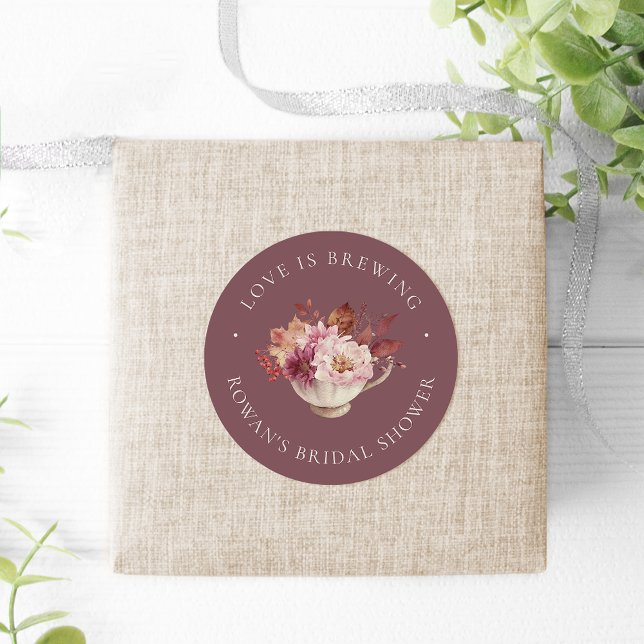 Autumn Floral Teacup Fall Bridal Shower Tea Favour Classic Round Sticker (Creator Uploaded)