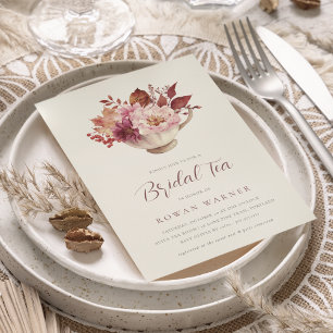 Autumn Floral Teacup Fall Bridal Shower Tea Invitation