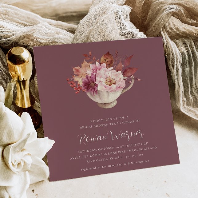 Autumn Floral Teacup Fall Bridal Shower Tea Invitation (Creator Uploaded)