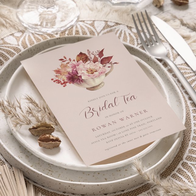 Autumn Floral Teacup Fall Bridal Shower Tea Invitation (Creator Uploaded)