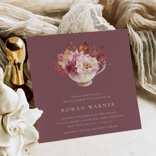 Autumn Floral Teacup Fall Bridal Shower Tea Invitation (Creator Uploaded)
