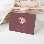 Autumn Floral Teacup Fall Bridal Shower Thank You Card<br><div class="desc">Fall in love with this romantic design for autumn bridal shower teas. Elegant design features a warm burgundy background graced with a bouquet of watercolor flowers nestled in a teacup. Personalise this thank you card with two lines of custom text on the front.</div>