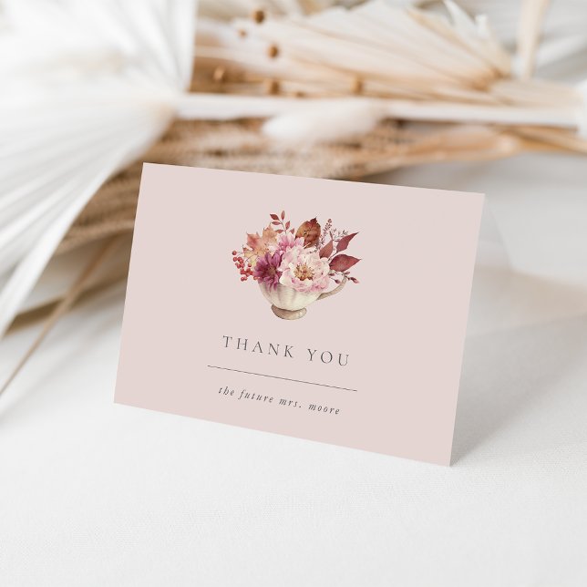 Autumn Floral Teacup Fall Bridal Shower Thank You Card (Creator Uploaded)