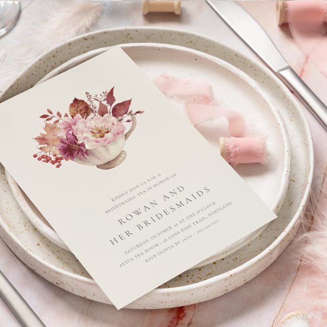 Autumn Floral Teacup Fall Bridesmaids Tea Invitation (Creator Uploaded)
