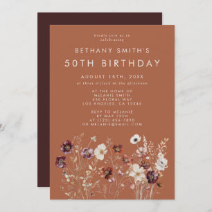 Autumn Floral Terracotta Birthday Party Invitation