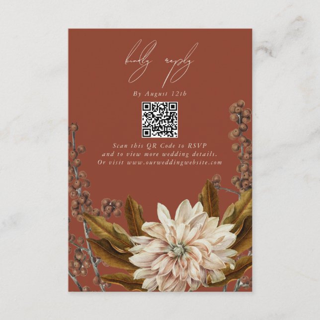 Autumn Floral Terracotta Fall Wedding QR Code Enclosure Card (Front)