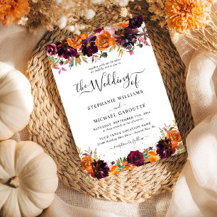 Autumn Floral Terracotta Gold Glitter Wedding Invitation
