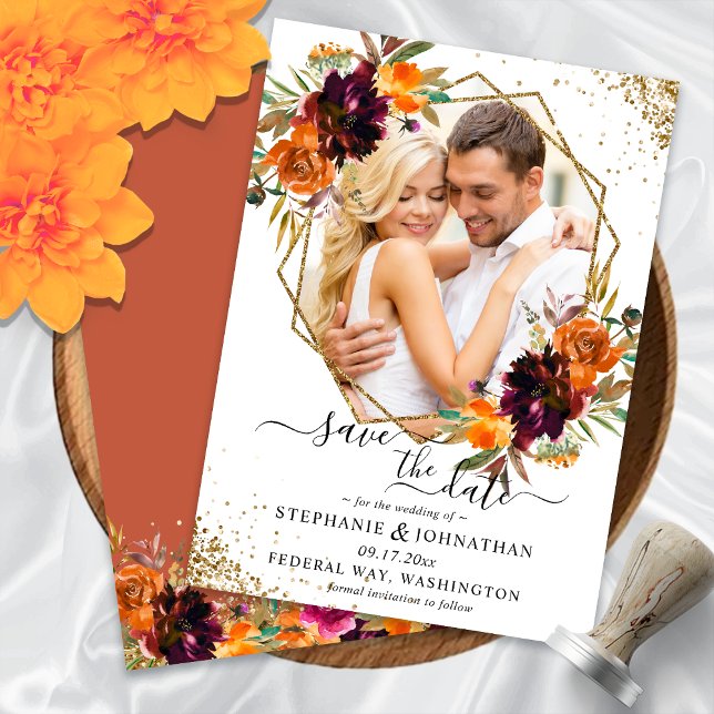 Autumn Floral Terracotta Save The Date Invitation (Autumn Floral Terracotta Save The Date Invitation)