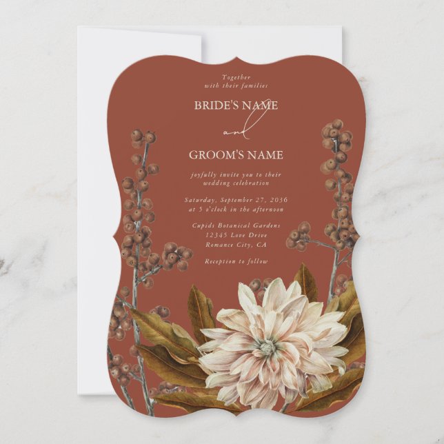 Autumn Floral Terracotta Watercolor Fall Wedding Invitation (Front)