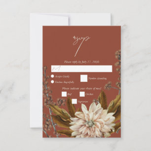 Autumn Floral Terracotta Watercolor Fall Wedding RSVP Card