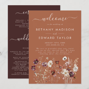 Autumn Floral Terracotta Wedding Programme