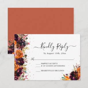 Autumn Floral Terracotta Wedding RSVP Enclosure Card