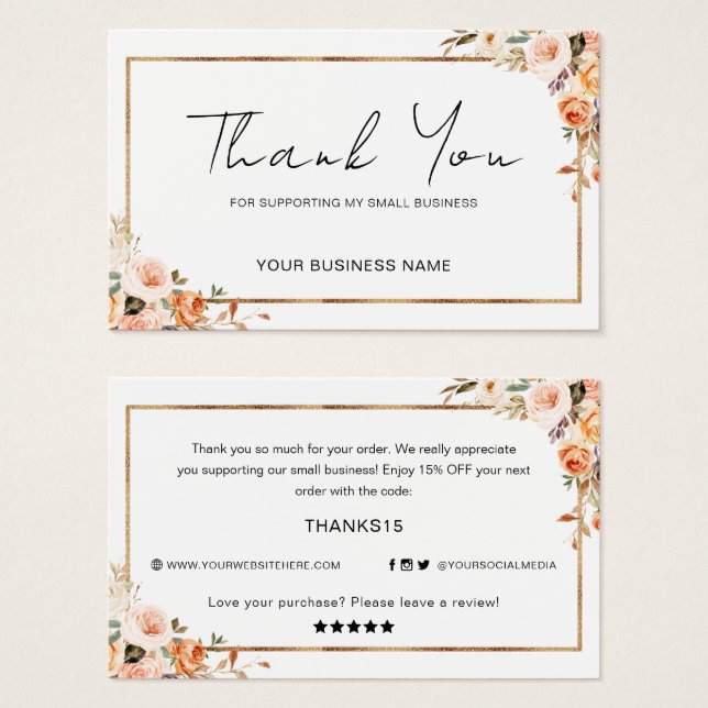 Autumn Floral Thank For Your Order Small Business (Front & Back)