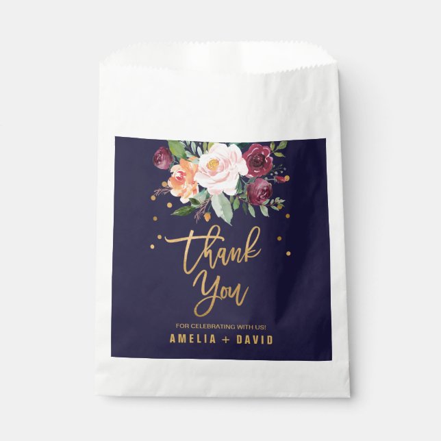 Autumn Floral Thank You Wedding Favour Bags (Front)
