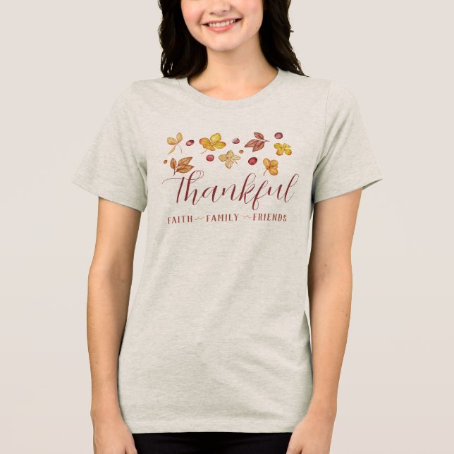 Autumn Floral Thankful  Tri-Blend Shirt (Front)